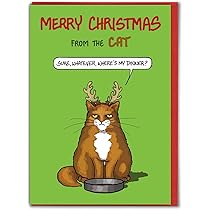 Biglietto di Natale per gatti, con scritta Merry Crapmas, con scritta in lingua inglese Merry Crapmas, divertente per gli amanti dei gatti, biglietto di Natale, biglietto di gatto