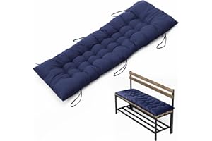DKIEI Garden Bench Seat Cushion, 2/3 Seater Bench Cushion with Non-Slip Straps, 8cm Thick Dining Bench Cushion, Rectangle Bench Seat Pad for Chaise Indoor Outdoor 110x40cm Blue