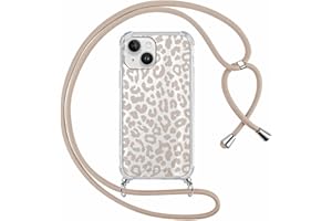ZhuoFan Handyband Handyhülle für iPhone 14/iPhone 13 Hülle mit Band, Durchsichtig Leopard Aesthetic Muster Hülle mit Kette, Silikon PC Schutzhülle mit Kordel zum Umhängen Necklace Lanyard Case