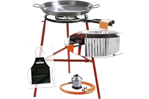 Bricolemar Paellero 50 cm a gas + Kit Paravento (Supporto rinforzato Kabra + Paellera 55 cm + Paravento Ondulato + Grembiule Nero in Regalo) (Paellero 50 cm + Kit Parvento)