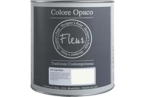 FLEUR DESIGNER'S PAINT | Pittura Chalk Paint Opaca, 2,5 L, Senza Carteggiare, Multisuperficie, Colore F03 Chalk White, Effetto Gesso, Per Pareti e Mobili, Extra Opaco, Ad Acqua, Made in Italy