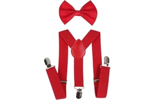 NiceYnn Kids Braces Bow Tie Set, 2.5cm Elastic Adjustable 60cm Y-Back Clip-on Suspenders, Formal Classic Pre-Tied Bowties for 1-9 years olds Boys Girls Wedding Party Fancy Dress up