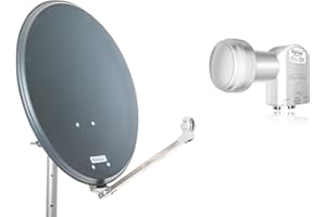 OPTICUM QA60 Satellitenschüssel 60 cm anthrazit mit Twin LNB LTP 04H - 4K HD & 3D fähig - Witterungsbeständige Sat-Antenne aus Stahl inkl. 2 Mastschellen - Sat Anlage für 2 Teilnehmer