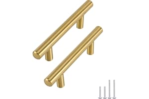 goldenwarm 5pcs Brass Kitchen Door Handles Gold Cupboard Handles 64mm Hole Center Kitchen Hardware for Cabinets Gold File Cabinet Pulls