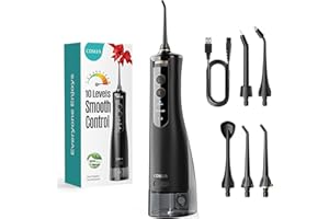 COSLUS Irrigateur oral sans fil 2025 amélioré électrique Hydropulseur：10 niveaux de contrôle doux，300 ml portable rechargeable Dentaire flosser, étanche flosser Vainqueur du Test