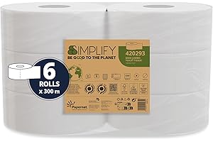 Papernet Simplify - Carta Igienica Maxi Jumbo Carbon Neutral 420293, 6 Maxi Rotoli di Carta in Pura Cellulosa da 300m Ciascuno, 2 Veli, 7.830 Servizi da 8,6x23cm