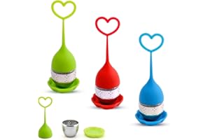 FEMONGY FEMONGIA infusore tè 3 pezzi infusore per tisane con manici in silicone (non caldo), infusore te, filtro the infusione, filtro te, filtri tisane, infusore the, Colino da tè facile da pulire(Amore)