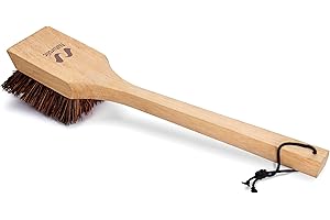 Naturolic All-Natural Wooden Grill Cleaning Brush and Scraper | Solid Wooden Handle | Non Scratch Palmyra bristles | Metal Bristle Free | Plastic Free | Safe BBQ Grill Scrubber for Outdoor Grill
