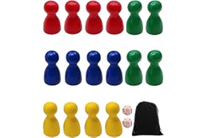 KEMUZ Chess Pieces Colourful Toy Figures, Wooden Toy Figures for Board Games, Colourful Halma Gel, Wooden Dolls Toy Figures, 16 Pieces Wooden Halma Gel and 2 Pieces Wooden Dice Toy Figures for Board