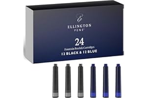 Ellington Pens Fountain Pen Ink Refills - 24 Pack International Standard Size Cartridges - Premium Quality & Non-Toxic - Long-Lasting Ink