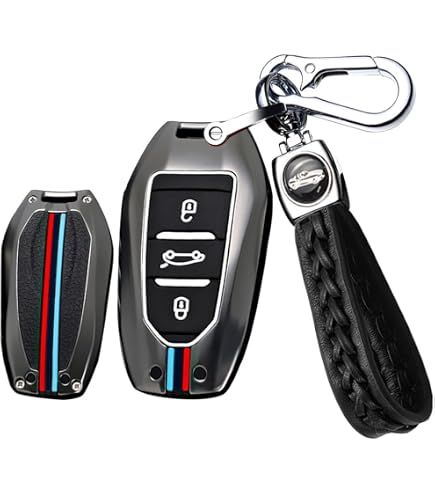 Coque Clé De Voiture Alliage Zinc + Silicone Peugeot & Citroën 3 Boutons – Protection Élégante Anti-Choc Argent