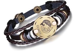 Unendlich U Braccialetto con segni zodiacali, stile punk, per uomo e donna, in pelle intrecciata e lega multistrato, 1 / 12 pezzi