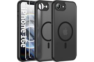 FLLAO Funda para iPhone 16e 2025 (4th Generation), con 2 Piezas Protector de Pantalla Cristal Templado, Magnética Carcasa iPhone 16e Translúcida Mate Trasera Fina Antigolpes, Negro