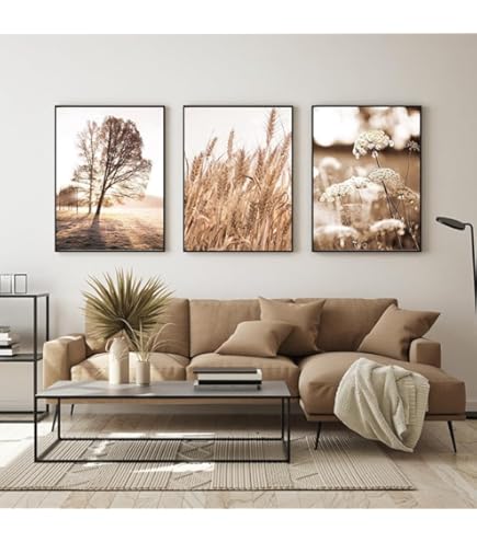 Wanddecoratie met 3 panelen, canvasschilderij met houten frame, abstracte HD -print, klaar om op te hangen, gouden monstera-bladeren, 90 x 40 cm (30 x 40 cm x 3 stuks