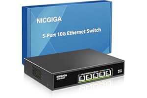 5 Port 10G Ethernet Switch Unmanaged,with 5X 10Gb Base-T RJ45 Ports, NICGIGA 10Gbps Network Switch Easy for 10G NAS,PC,WiFi7 Router,10G Adapter/NIC. Desktop or 19-inch Rack Mount, Plug and Play.