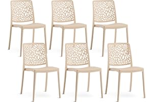 SIEDITI FUORI E DENTRO Chaises de Jardin en polypropylène avec Fibre de Verre, chaises empilables pour extérieur ou intérieur, Design Moderne et Naturel - Sole (6 chaises, Crème)