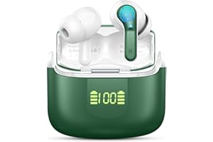 ORDTOP Cuffie Bluetooth, 2025 Auricolari Bluetooth 5.4 con 4 HD ENC Cancellazione Rumore Mics, 40 Ore HiFi Stereo Cuffie Wireless con LED Display USB-C, IP7 Impermeabili Cuffiette Bluetooth per Android/iOS