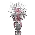 Silver Petals - Pink Silver Vase With Flowers Mosaic Crushed Crystal Romany Bling Decor 30cm