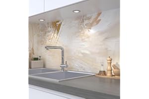 MyMaxxi Küchenrückwand Folie selbstklebend matt - einfache Montage ohne Bohren 0,4mm stark Versteift - Motiv bemalte Wand Gold 60cm hoch - Spritzschutz Küche Klebefolie - Kunst Abstrakt 60 x 60cm