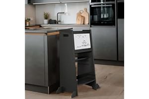 Allis Baby 3-in-1 Natural Wooden Learning Tower for 18months+, Toddler Steps, Montessori Kitchen Helper for Kids Step Stool with Adjustable Shelves (Black)