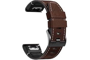 Läderarmband för Garmin Fenix 7, 22 mm ersättningsarmband i äkta läder, Quick-Fit, klockarmband för Fenix 6, Fenix 6 Pro, Fenix 5, Fenix 5 Plus, Forerunner 935 945, Instinct 2, Approach S60 S62
