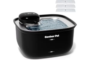Gardner Pet Fontaine à Eau pour Chat et Chien sans Fil en Acier Inoxydable 3.78L, Distributeur d'eau Automatique à Pile avec Capteur de Mouvement, Affichage de Température et Filtration - Noir