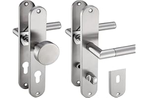 Stahlia Drückergarnitur Langschild Renovierungsgarnitur Edelstahl glanz poliert ELEN | WC - Badezimmer | Türbeschlag Zimmertüren, Eingangstüren für Türstärke 20–47mm | Befestigungsmaterial