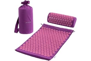 Navaris Zestaw do masażu akupresurowego 2 w 1 – mata do akupresury i poduszka z torbą – mata i poduszka pod głowę – fioletowa