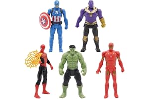 AONUILY Heros Figures, 5Pcs Pvc Figures Collecting Hulk Iron Man Thanos Captain America Spider Model Cake Toppers Figures Heros Series Toy for Kids Age 3+ Birthday Gift