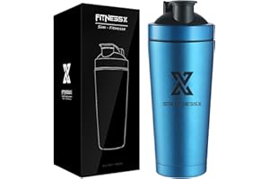 X SIM FITNESSX 700ml Edelstahl Protein Shaker Sport Fitness Shaker Eiweiß | Protein Eeiweiß Shaker Becher mit Kugel (VACUMM) (Blau)