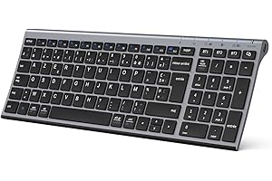 iClever Clavier Bluetooth, Clavier sans Fil Multi-dispositifs avec 3 Canal Bluetooth, USB-C Batterie Rechargeable, AZERTY Français, Ultra-Mince, pour Apple MacOS, iOS, Android, PC, Gris
