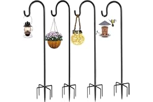 EAAERR Lot de 4 crochets de berger réglables en métal de 96 cm Crochets de jardin résistants à la rouille - Crochets avec base à 5 griffes - pour lampes solaires, paniers de plantes, mangeoires à oiseaux