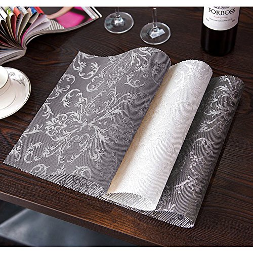 Tischsets (6er Set) – Soriace® Sets Tabellenplatzmatten Abendessen waschbare Kunststoff Vinyl platzsets / tischläufer, 45 * 30cm, Gray - 7