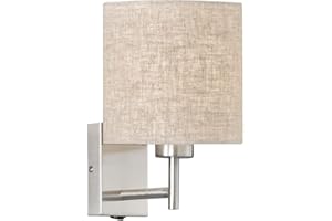 HONSEL BELEUCHTUNG Petite applique murale LED argentée avec interrupteur et abat-jour en tissu beige rond