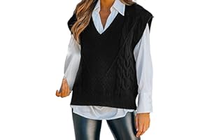 QWUVEDS Gilet lavorato a maglia con scollo a V da donna senza maniche gilet lavorato a maglia con cardigan a vento universitario in lana vergine maglione da donna senza maniche maglione invernale