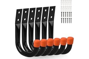LdawyDE Lot de 6 Crochets en Forme de J Robustes pour Rangement de Garage, Support Velo Mural Crochet, Outils électriques Crochet Mural, Capacité de charge 25 kg