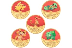 DOUER 5 UD Monedas Pokm Doradas Metalicas Edicion Coleccion, Metal Gold Coin Laser con Diseño 3D (Pack 2)