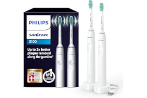 ‎PHILIPS Philips Sonicare 3100 elektrische Zahnbürste, Schallzahnbürste, Andruckkontrolle und Timer, Weiß, Zweierpack, Modell HX3675/13