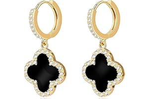 LNBLAKBXBD Lucky Clover Earrings, Gold Dangle Hoop Earrings, Dainty Drop Dangle Earrings for Women,18K Gold Plated Four Leaf Clover Hoop Earrings Simple Lucky Drop