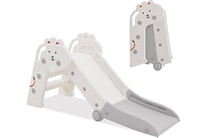 ‎HOMCENT HOMCENT Rutsche für Kinder, Faltbar Kinderrutsche Babyrutsche, Fun Slide, Gartenrutsche Kleinkinderrutsche, Outdoor Indoor, Abgerundete Ecken, Grau