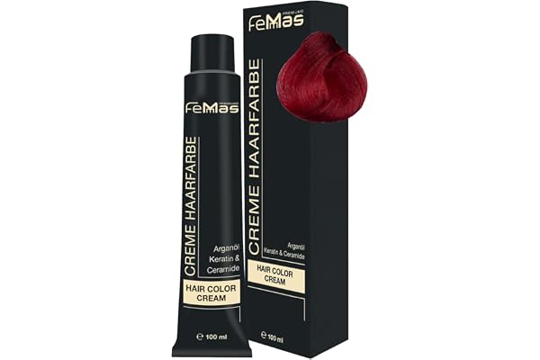 FemMas teinture Pure et Mix Rouge I Crème colorante professionnelle à l'huile d'argan, kératine et céramides I Coloration permanente ou teinture pour des résultats éclatants et durables I 100 ml