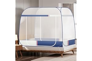 LTLJX Moustiquaire pour lit, tente portable de voyage pliable avec double porte avec fond pour voyage en plein air, bébés, enfants et adultes, pas besoin de nnnstall, bleu 1,150 x 195 x 155 cm