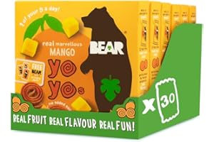 BEAR Mango Yoyos - Dried Fruit Rolls - Healthy - Vegan - 20g - 6 x 5 Packs (Pack of 30)