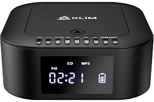 KLIM Boombox E1 - Bärbar CD-spelare - Bass Boost med subwoofer - FM-radio och uppladdningsbart batteri - Bluetooth, MP3, AUX, CD-ROM, USB - Bärbar CD-radio med fjärrkontroll - Svart