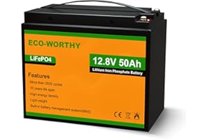 ECO-WORTHY Akumulator litowy 50 Ah, 12,8 V, awaryjne zasilanie awaryjne, akumulator LiFePO4, fosforan litowo-żelazowy z 3000+ głębokimi cyklami i ochroną BMS, idealny do kampera, łodzi, systemu paneli