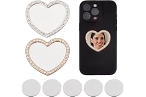 DELORIGIN 2 Colour Mirror Stickers for Smartphone Mirror Sticker Phone Adhesive Mirror Charm Sticker Heart Shaped Stick-on Makeup Mirror with Zircon for Smartphone Phone Case Back Accessories