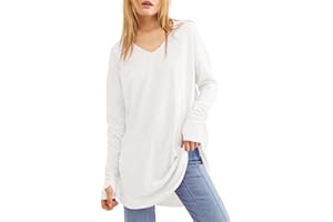 Ebifin Haut à manches longues pour femme - Col rond - Tunique ample avec trous pour les pouces