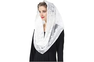 BEAUTELICATE Mantilla De Encaje Española Mujer Velo de la Iglesia Católica Negro Blanco Bordado Chal Bufanda Infinito para Misa V102