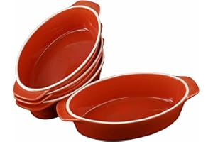 MYGRTFAM Oval Ceramic Baking Dish Set Of 4 with Handles Oven To Table Ideal for Lasagne/Pie/Casserole/Tapas (5x 12x 22cm/8.5inch) Saddlebrown