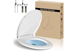 Toilet Seat, MUJIUSHI Soft Close Toilet Seats with Non-Slip Seat Bumpers & Metal Screw Bolts, Fit Standard Round Toilet, Quick Release No Slam White Toilet Lid with Cover, Easy to Install & Clean
